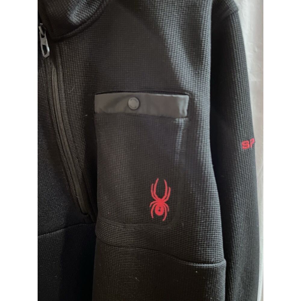 Spyder Black Thermal Waffle Knit Fleece Lined 1/4 Zip Pullover Sz L - Picture 2 of 7